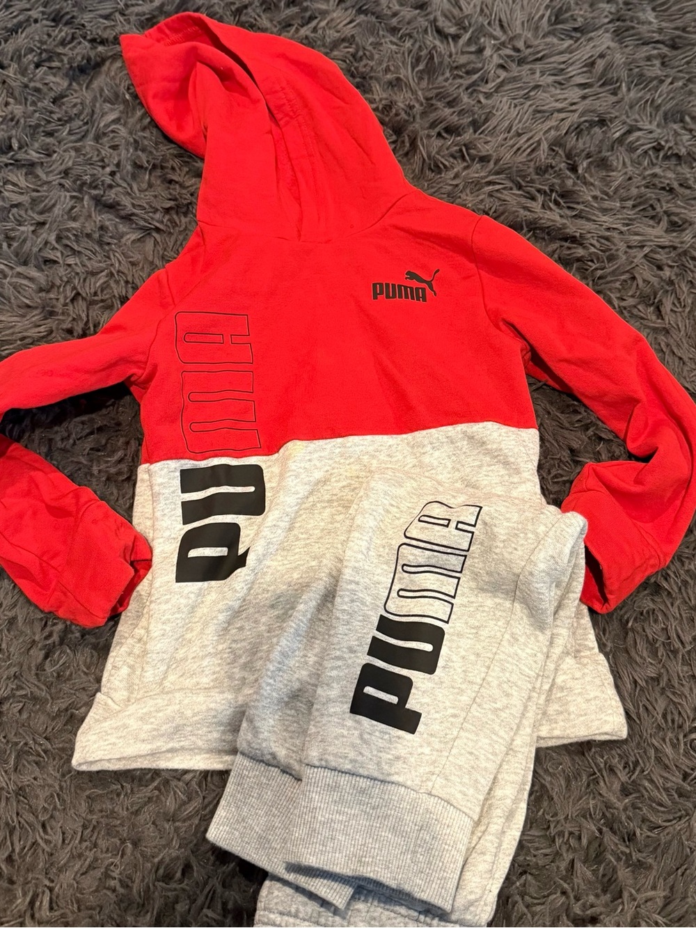 Puma Red and Light Gray Colorblock Kids Hoodie & Joggers Set
